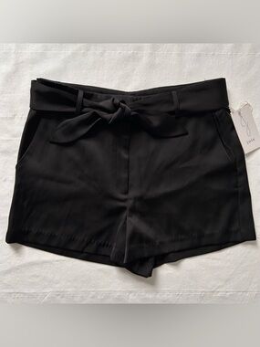 Joie Black High-Waist Tie-Belt Shorts